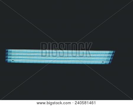 Luminous Ceiling Of Square Panels, Blue Toned Light. Fluorescent Lamps On The Modern Ceiling.