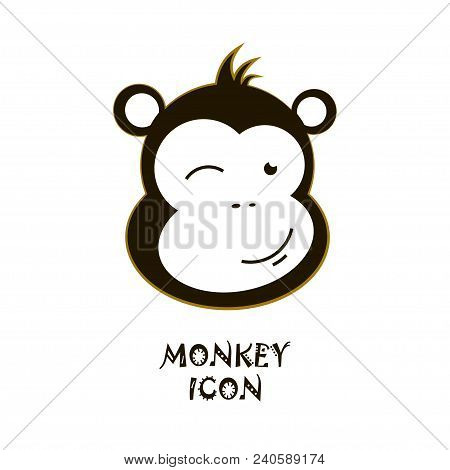 Winking Monkey Icon. Cute Vector Character Illustration.
