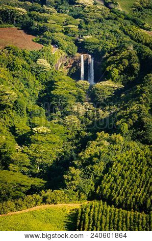 Famous Tv Waterfall From Fantasy Island Tv Sitcom Is Seen On Island Of Kauai From Aircraft