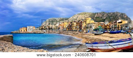 Traditional fishing village Aspra in Sicily, Italy