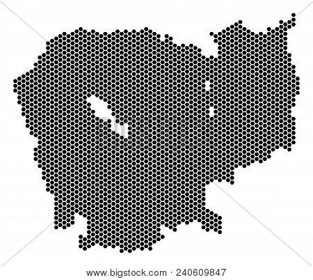 Hex-tile Cambodia Map. Vector Territorial Scheme On A White Background. Abstract Cambodia Map Collag