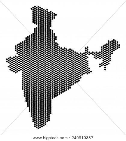 Hex Tile India Map. Vector Geographic Scheme On A White Background. Abstract India Map Concept Is Do