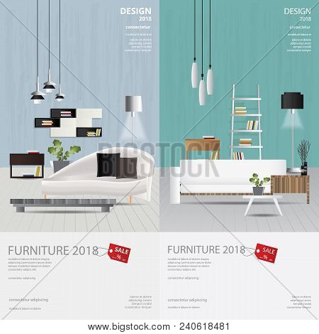 2 Vertical Banner Furniture Sale Design Template Vector Illustration