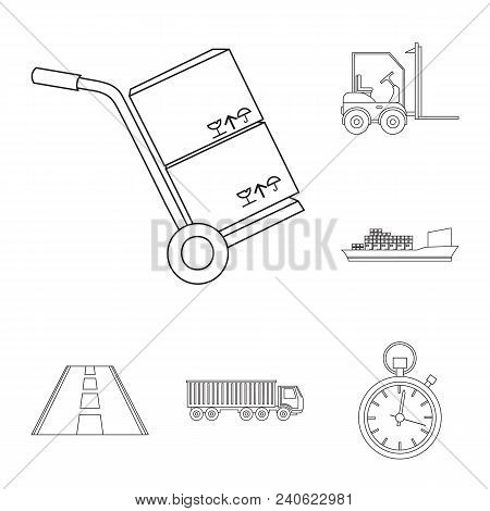 Logistics Service Outline Icons In Set Collection For Design. Logistics And Equipment Vector Symbol 