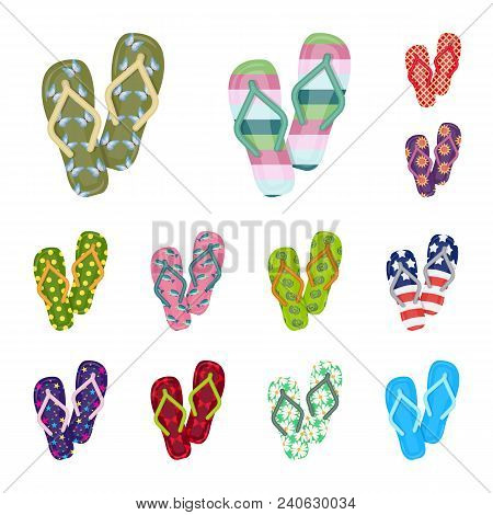 Flip-flops Cartoon Icons In Set Collection For Design. Beach Shoes Vector Symbol Stock  Illustration