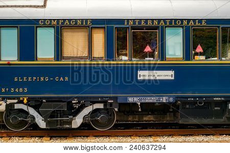Ruse City, Bulgaria - August 29, 2017. The Legendary Venice Simplon Orient Express Is Ready To Depar