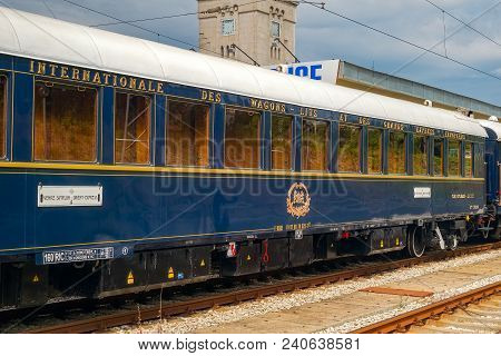 Ruse City, Bulgaria - August 29, 2017. The Legendary Venice Simplon Orient Express Is Ready To Depar