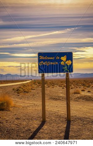 Welcome To California Road Sign Along State Route 127 Near Death Valley