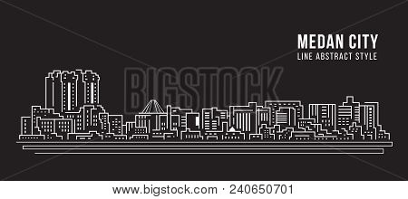 Cityscape Building Line Art Vector Illustration Design - Medan City