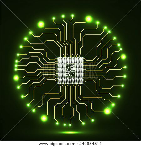 Abstract Glowing Cpu. Microprocessor. Microchip. Circuit Board