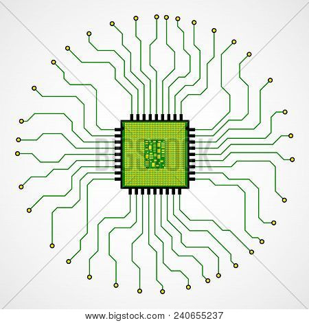 Cpu. Microprocessor. Microchip. Circuit Board. Vector Illustration. Eps 10