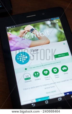 Ryazan, Russia - March 21, 2018 - Fitbit Mobile App On The Display Of Tablet Pc
