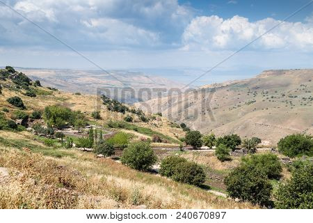 View From The Mountain To The Ruins Of Ancient Jewish Settlement Umm El Kanatir - Mother Arches On T