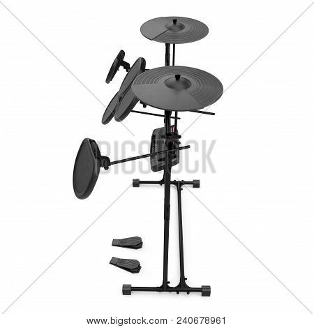 Electronic Drum Kit On White Background. Side View. 3d Illustration