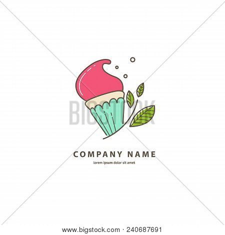 Illustration Design Of Monoline Logotype Candy Store. Vector Icon Sweet Cake.