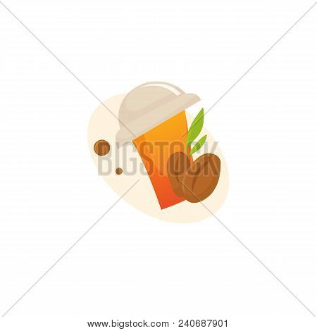 Illustration Design Of Silhouette Brown Logotype Coffee. Vector Icon Cup With Drink.