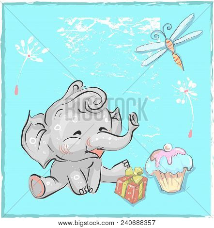 Little Lovely Elephant With Mouse And Bird