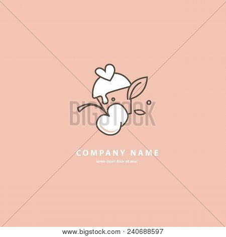 Illustration Design Of Monoline Logotype Candy Store. Vector Icon Sweet Cake.