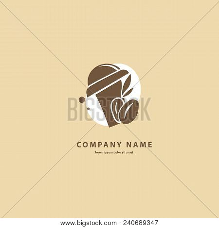 Illustration Design Of Silhouette Brown Logotype Coffee. Vector Icon Cup With Drink.