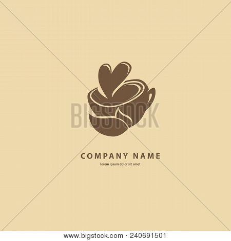 Illustration Design Of Silhouette Brown Logotype Coffee. Vector Icon Cup With Drink.