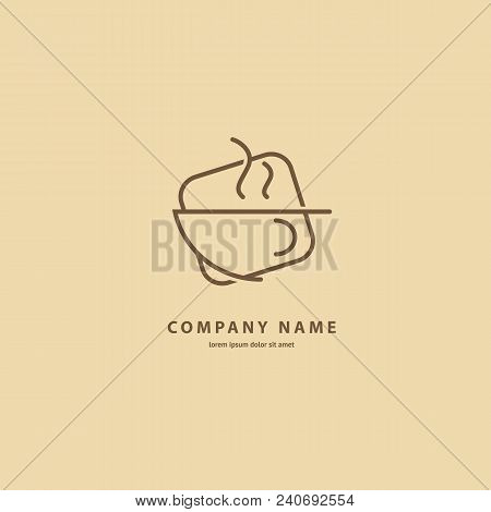 Illustration Design Of Monoline, Minimalistic, Simple Logotype Coffee. Vector Icon Cup With Drink.