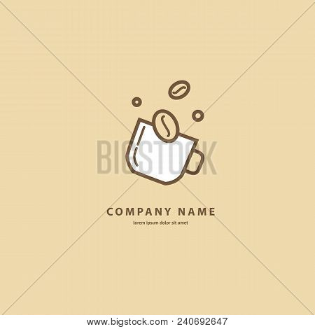 Illustration Design Of Monoline, Minimalistic, Simple Logotype Coffee. Vector Icon Cup With Drink.