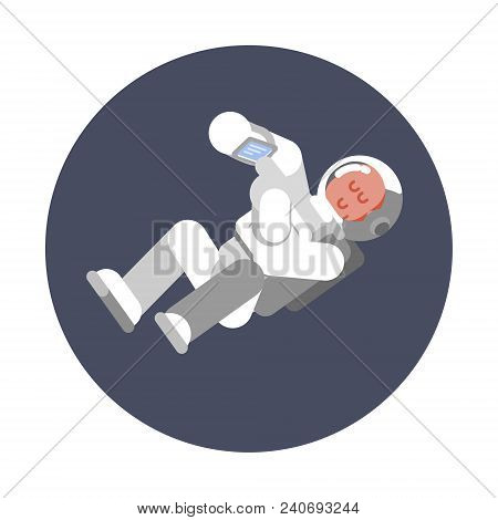 Man Cosmonaut Fly In Zero Gravitation. Vector Illustration, Eps 10