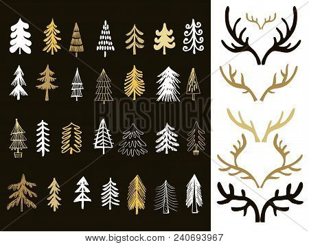 Vector Set With Handdrawn Christmas Elements.isolated. For Merry Christmas And Happy Hew Year.vector