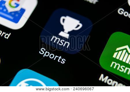 Sankt-petersburg, Russia, May 10, 2018: Microsoft Msn Sports Application Icon On Apple Iphone X Scre