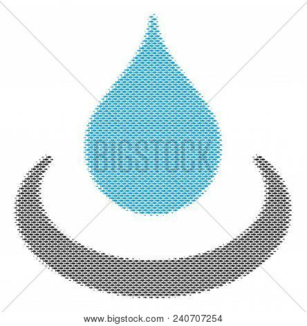Fish Drop Ripple Halftone Collage. Vector Fish Items Are Formed Into Drop Ripple Illustration. Ocean