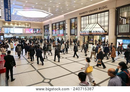Osaka, Japan - November 22, 2016: Passengers Hurry At Hankyu Umeda Station In Osaka, Japan. Hankyu U