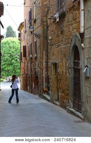 GAMBASSI TERME, ITALY - 09 MAY, 2018 - Street scene in Gambassi Terme, famous medieval village in Tuscany, Italy, Europe