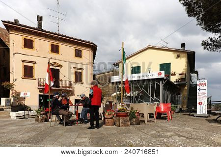 GAMBASSI TERME, ITALY - 09 MAY, 2018 - Street scene in Gambassi Terme, famous medieval village in Tuscany, Italy, Europe