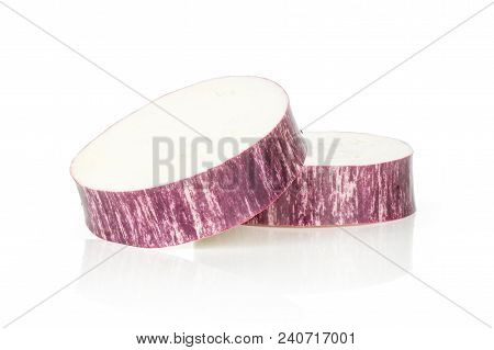 Striped Purple Eggplant Slices Two Rings Isolated On White Background