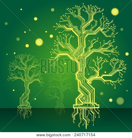 Electronic Structure As Construction Model In The Form Of A Tree With A Green Background