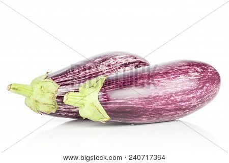 Two Striped Purple Aubergines Isolated On White Background