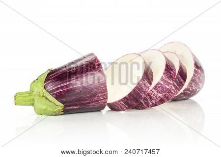 Sliced Striped Purple Eggplant Isolated On White Background