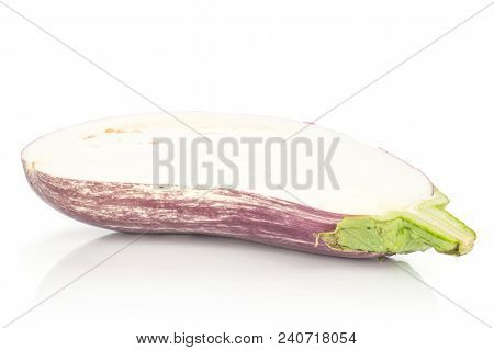 One Striped Purple Eggplant Section Half Isolated On White Background