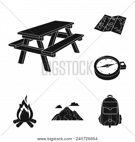 Rest In The Camping Black Icons In Set Collection For Design. Camping And Equipment Vector Symbol St