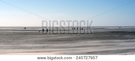 A Cold And Clear Windy Day At The Big Beach. Sankt Peter Ording In The German Part Of The Wadden Sea