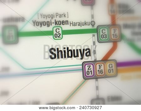 Map Of Shibuya (japanese: Shibuya-eki))  Railway And Metro Station, Tokyo, Japen (selective Black An