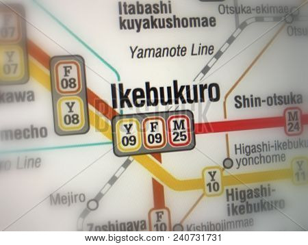 Map Of Ikebukuro  (japanese: Ikebukuro-eki) Railway And Metro Station, Tokyo, Japen (selective Focus
