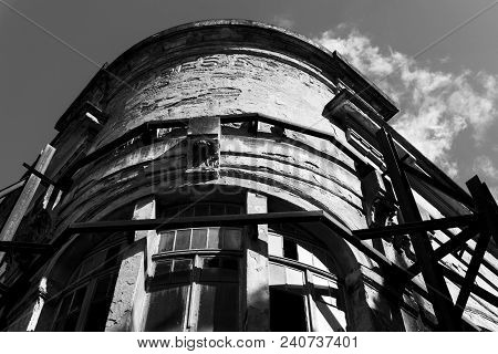 Ancient Ruined Building With Iron Scaffolding Ancient Textile Factory In Lisbon