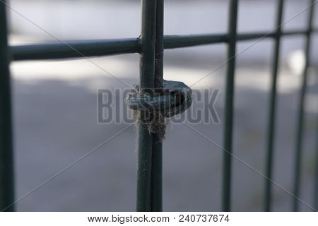 Block In Green Paint Iron Barrier Park