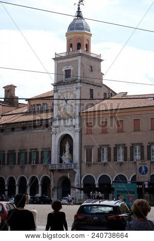 MODENA, ITALY - JUNE 04: Modena town Hall on Piazza Grande, a UNESCO world heritage site, Modena, Italy on June 04, 2017.
