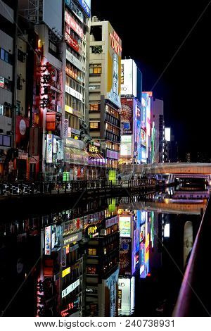 Osaka, Japan-november 30, 2017 : Night Shopping Street At Dotonbori, Dotonbori The Famous Destinatio