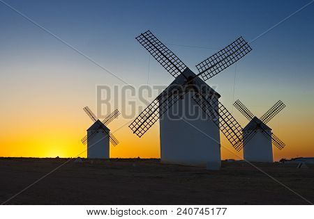 Traditional Windmills At Rising, Campo De Criptana, La Mancha, Spain
