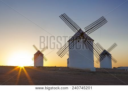 Traditional Windmills At Rising, Campo De Criptana, La Mancha, Spain