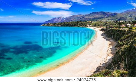 Vacation in Sicily island. Beautiful beach Scopello, Italy