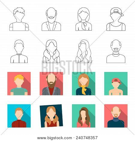 Boy Blond, Bald Man, Girl With Tails, Woman.avatar Set Collection Icons In Outline, Flat Style Vecto